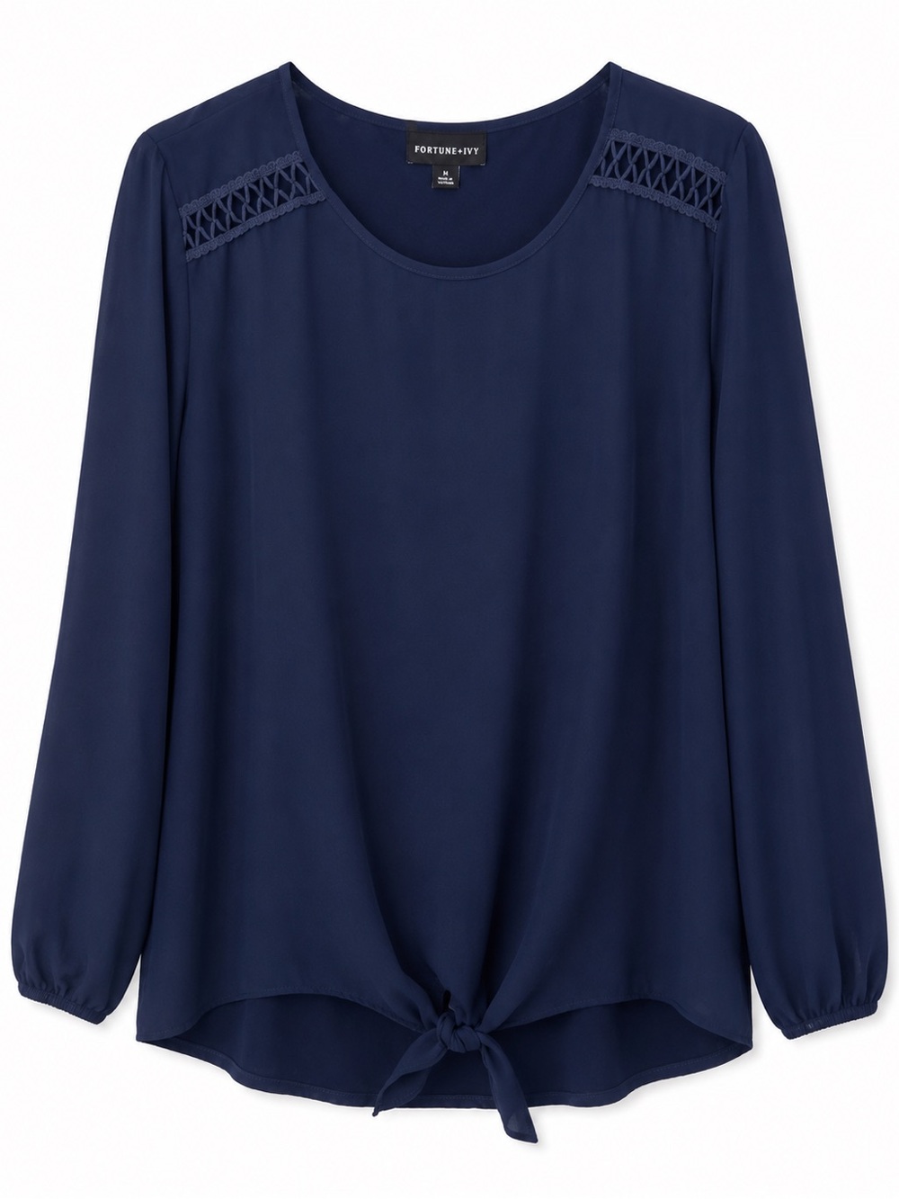 Fortune + Ivy Navy Blue Tie Front Blouse XL Boho Career Office Casual Top